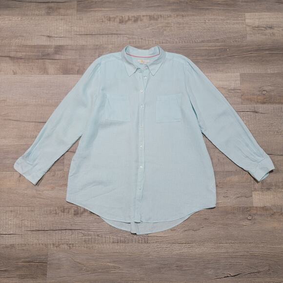 Boden Linen Button Up Shirt Size 12L Blue Coastal Minimalist Preppy Nautical Top - Picture 1 of 6